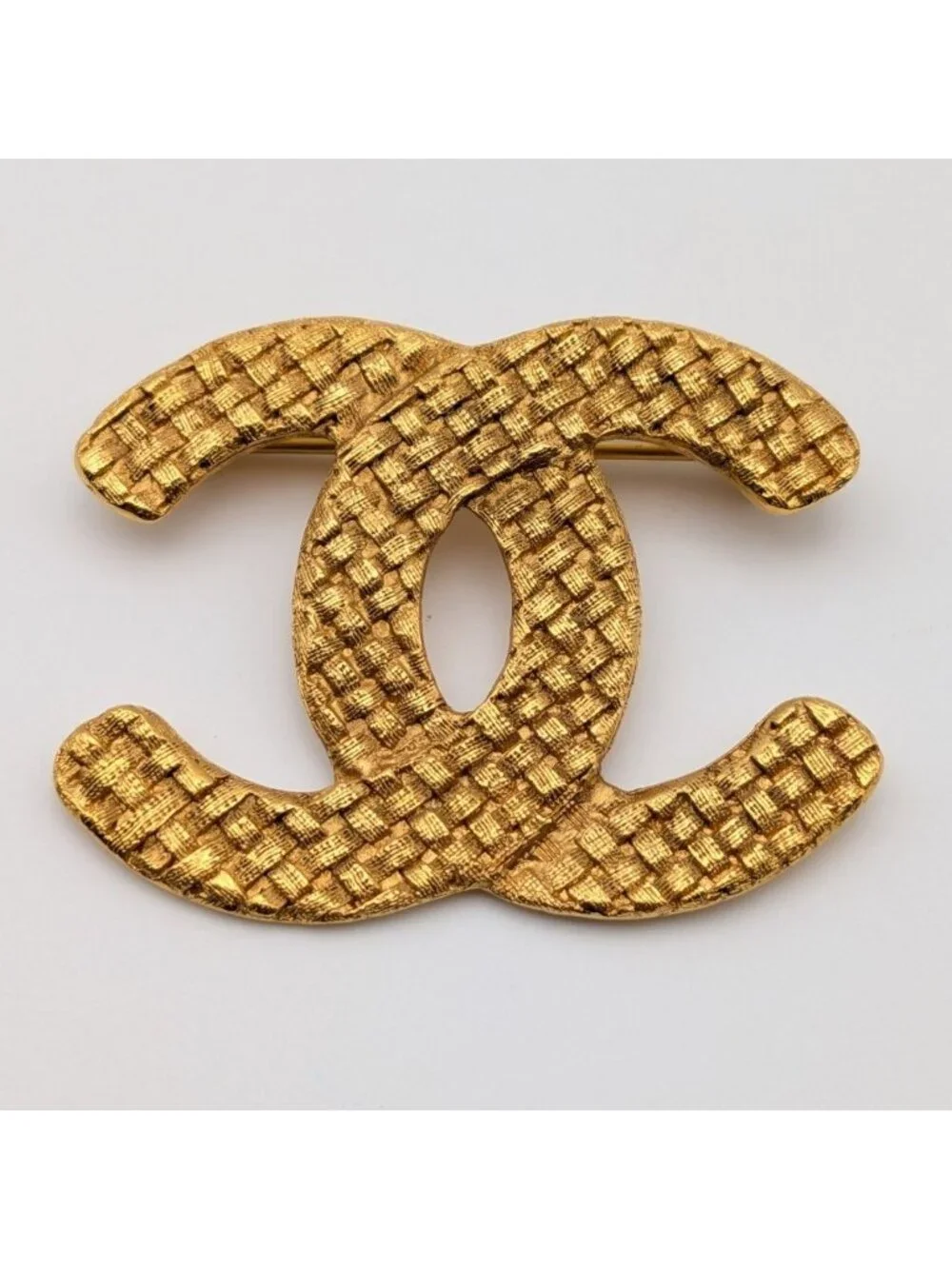 Chanel Brooch CC Logo Mesh Braided Pattern Gold 29 Vintage